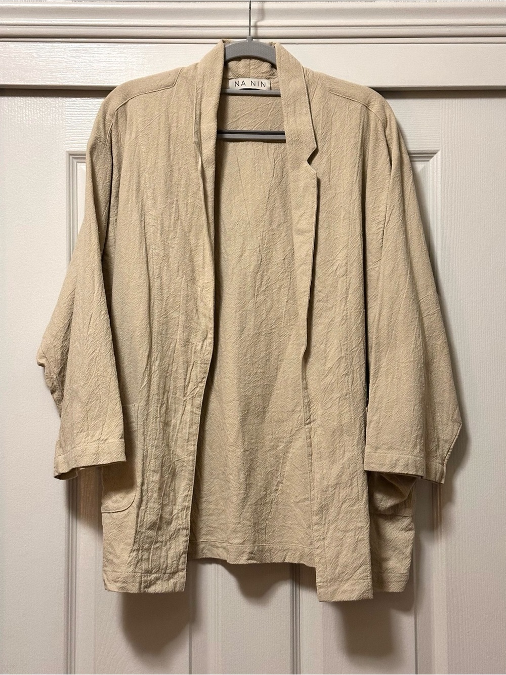 NA Nin Cotton Open-Front Lightweight Haori Jacket Blazer in Sand One Size
